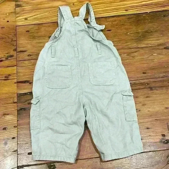 Vintage baby khaki overalls with football patches 7 to 9 months 100% cotton - Picture 7 of 8